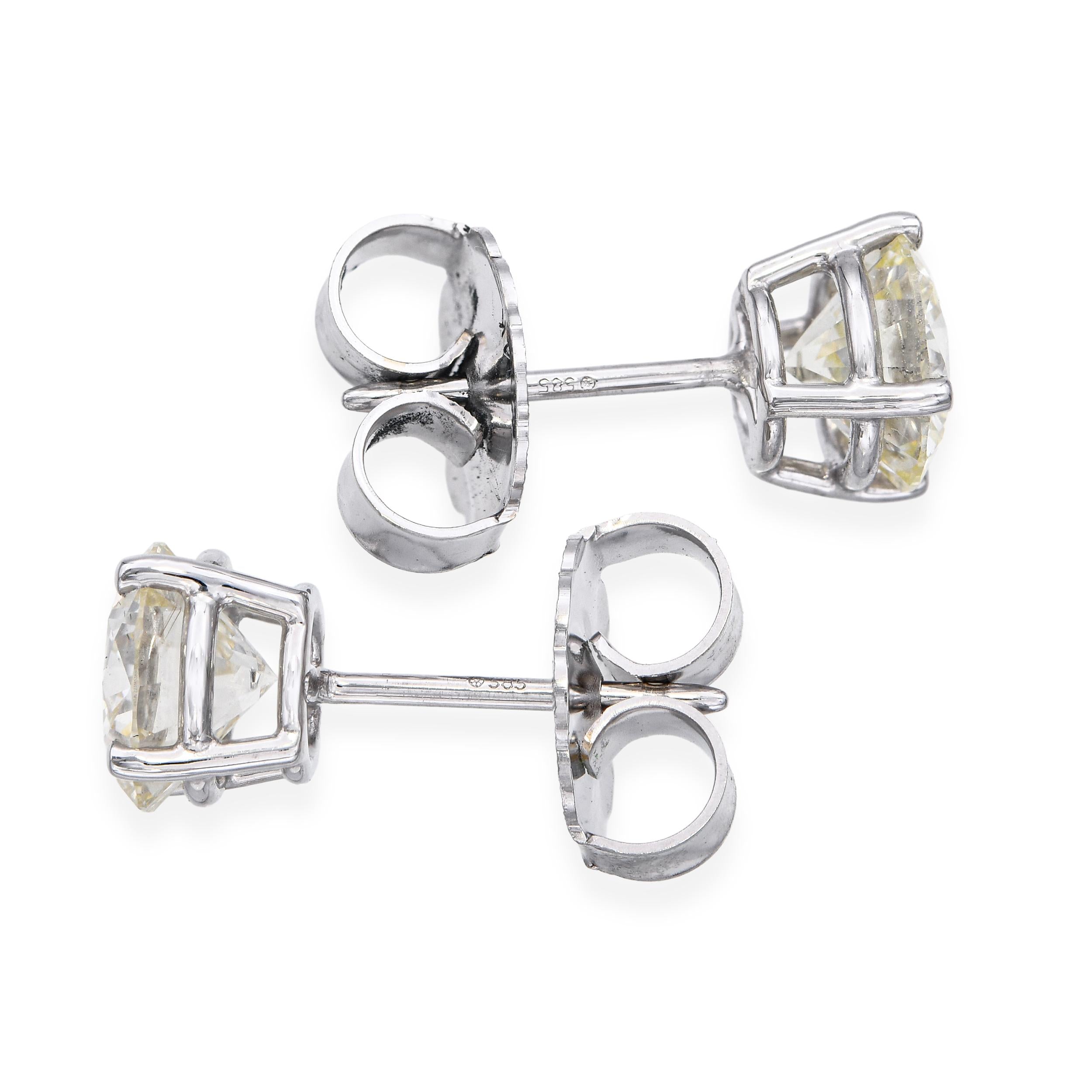 14k White Gold GIA 3.10tcw M-N Si1 Diamond Stud Earrings