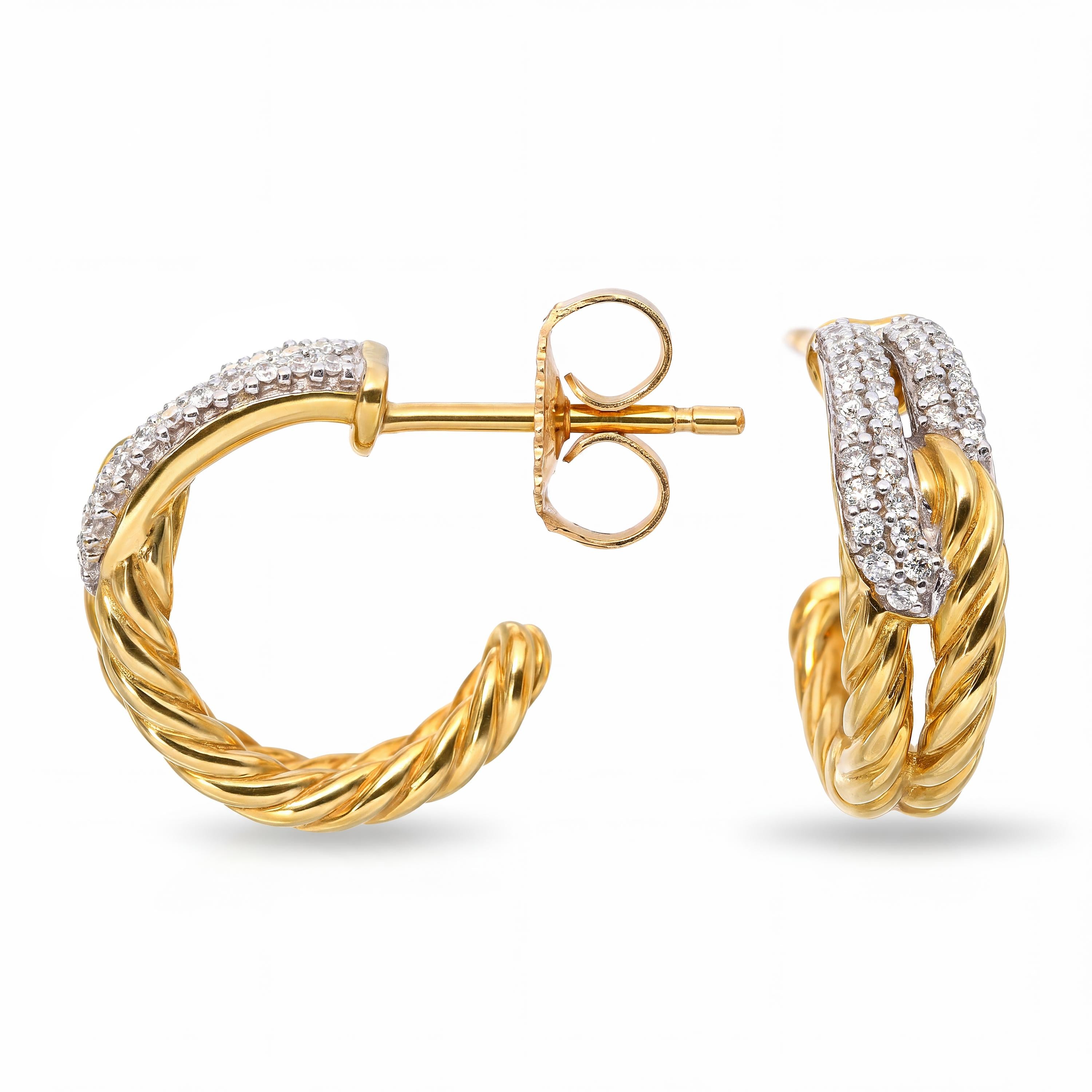 David Yurman 18k Yellow Gold Diamond Cable Hoop Earrings