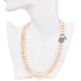 Vintage 13k White Gold and Diamond Pearl Strand Necklace