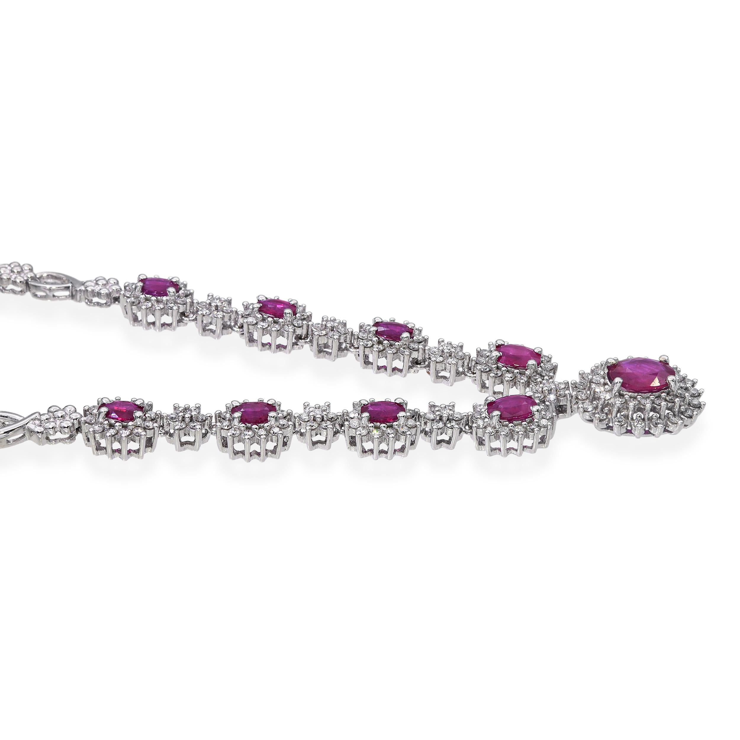 Vintage 14k White Gold Ruby and Diamond Necklace