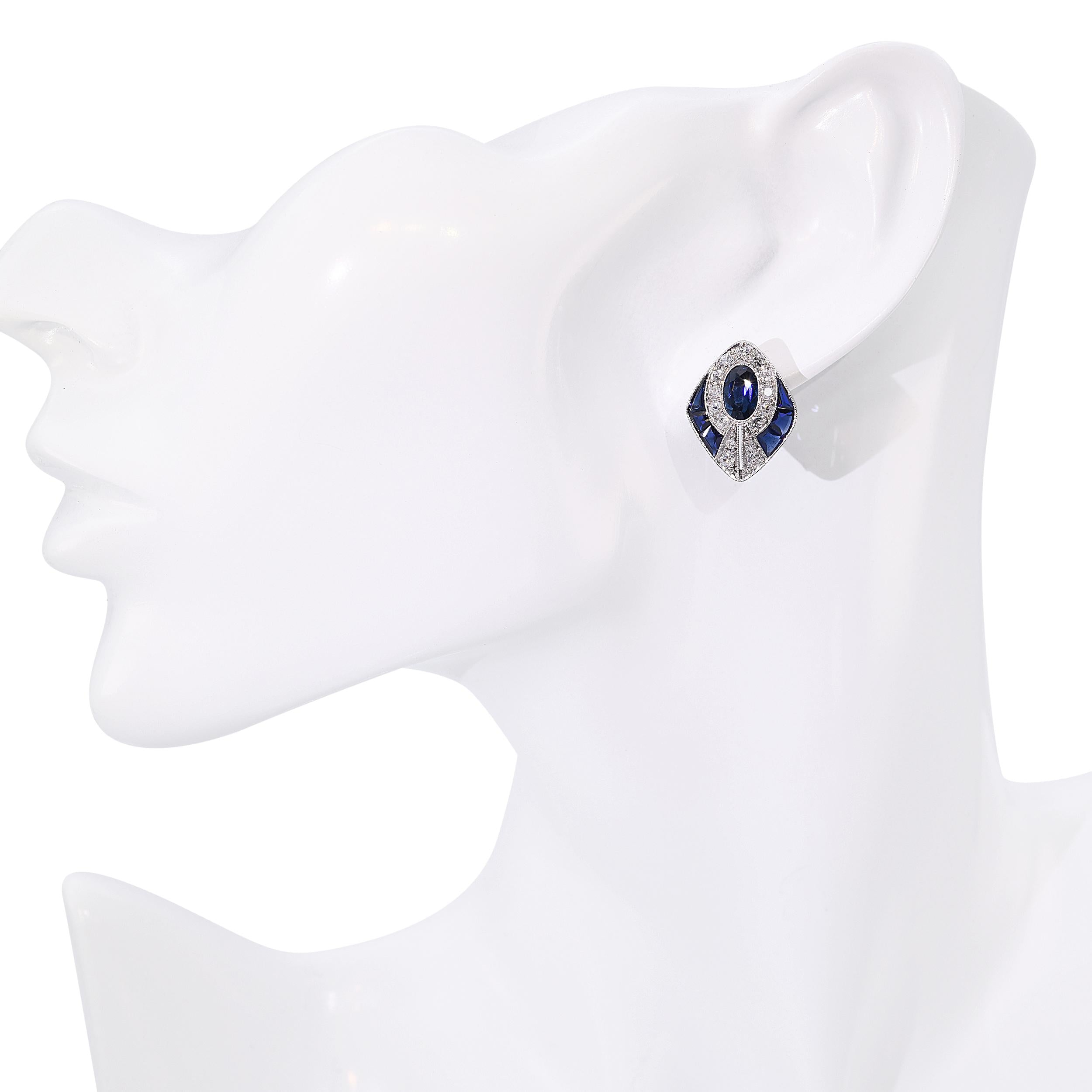 Vintage 14k White Gold 3.05tcw Sapphire and Diamond Earrings