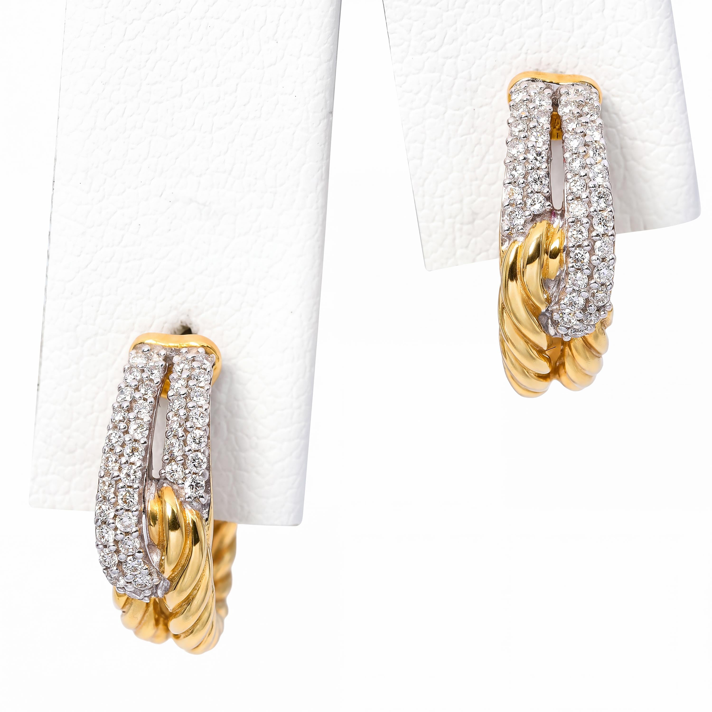 David Yurman 18k Yellow Gold Diamond Cable Hoop Earrings