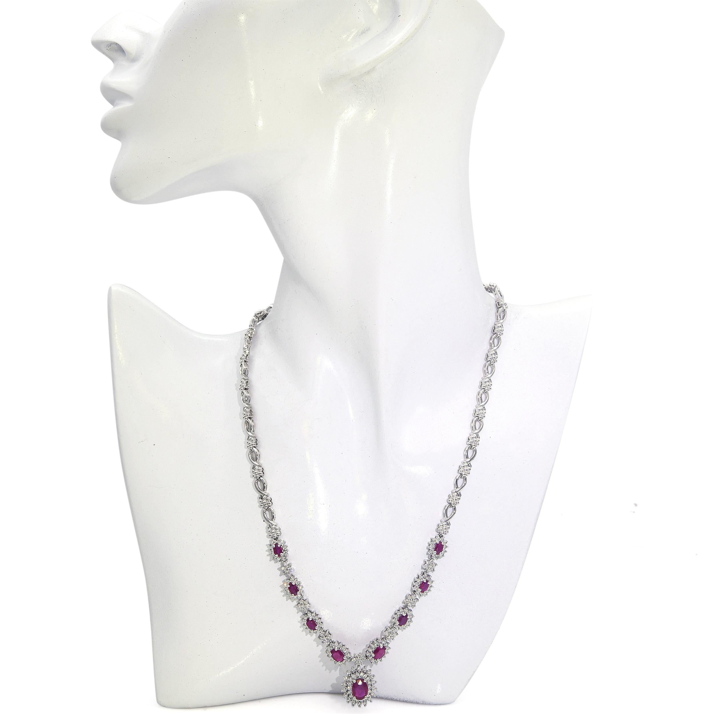 Vintage 14k White Gold Ruby and Diamond Necklace