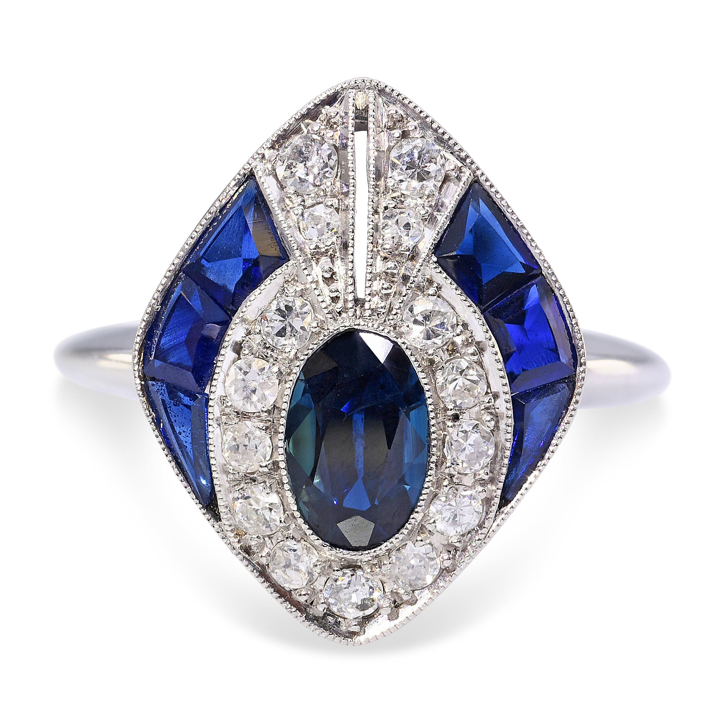 14k White Gold Diamond and Sapphire Ring