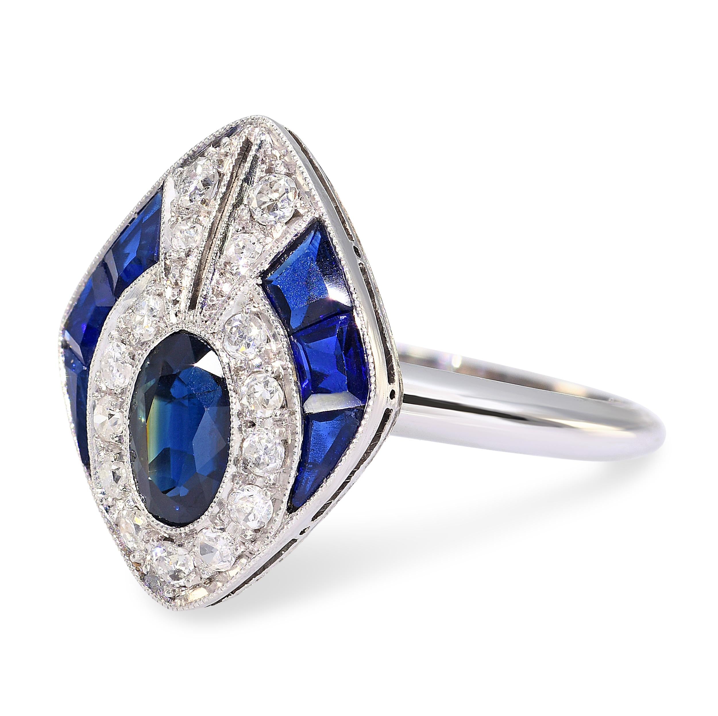 14k White Gold Diamond and Sapphire Ring