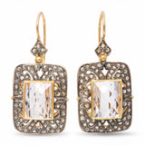 Vintage Silver Topped 14K Gold Quartz and Rose Cut Diamond Earrings