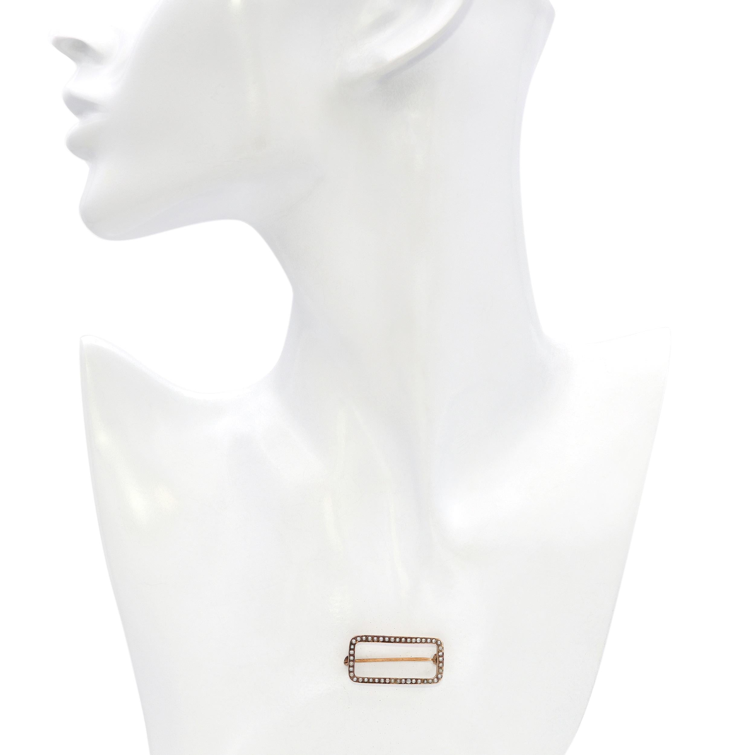 Vintage 10k Yellow Gold Rectangle Seed Pearl Brooch