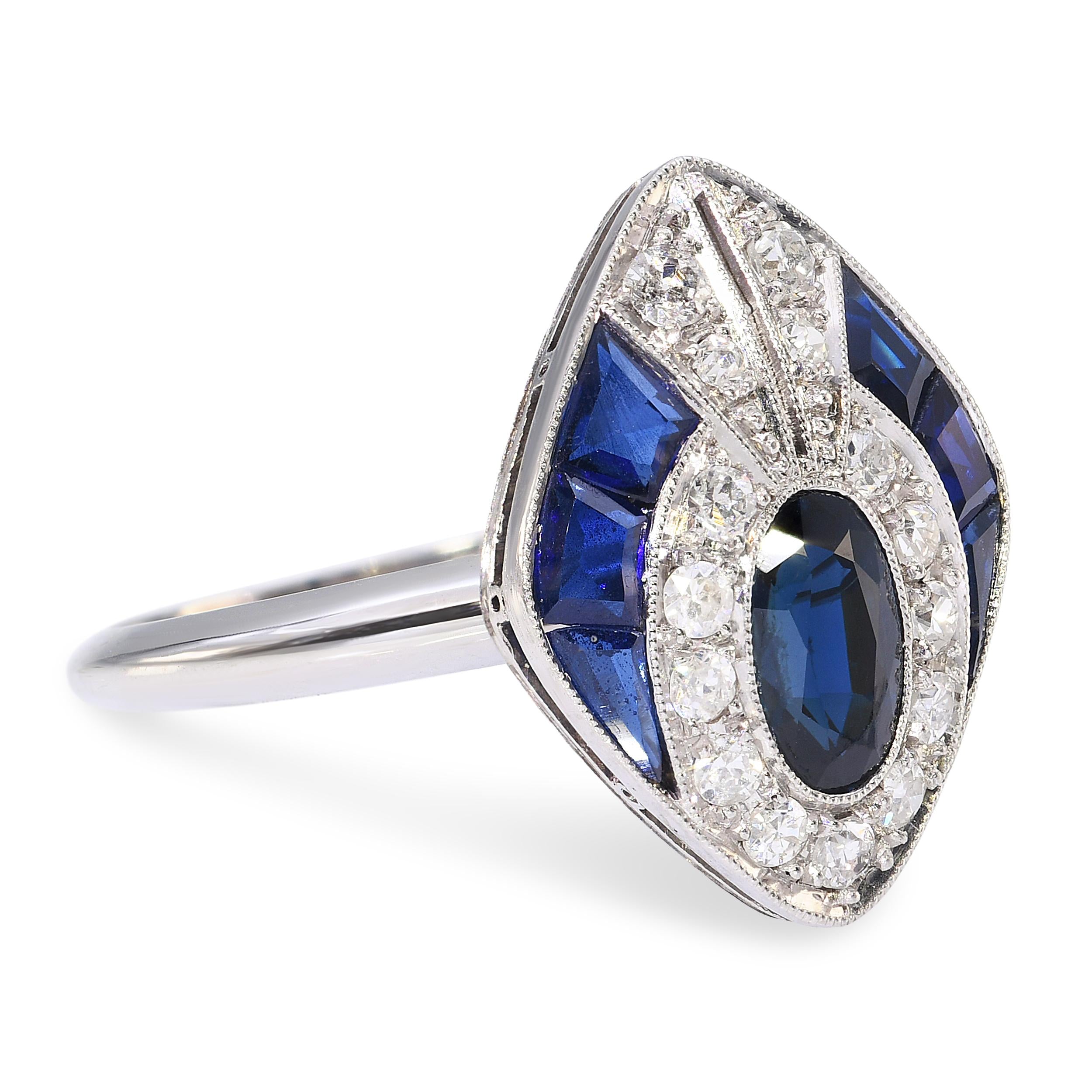 14k White Gold Diamond and Sapphire Ring