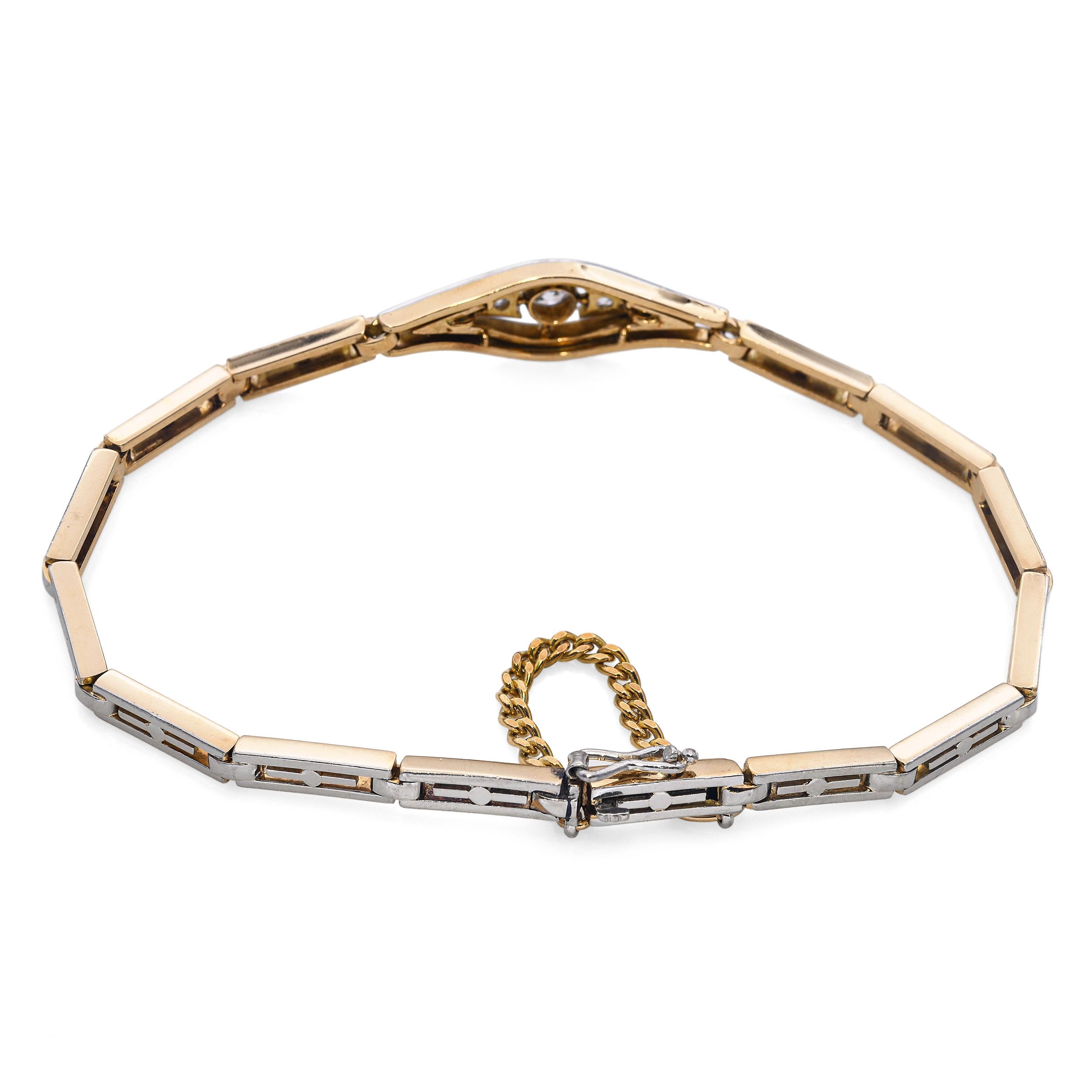 Vintage 14k Yellow Gold & Platinum Old Euro Diamond Bracelet