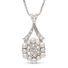 Vintage 14k White Gold Diamond and Pearl Pendant on 18” Chain Necklace