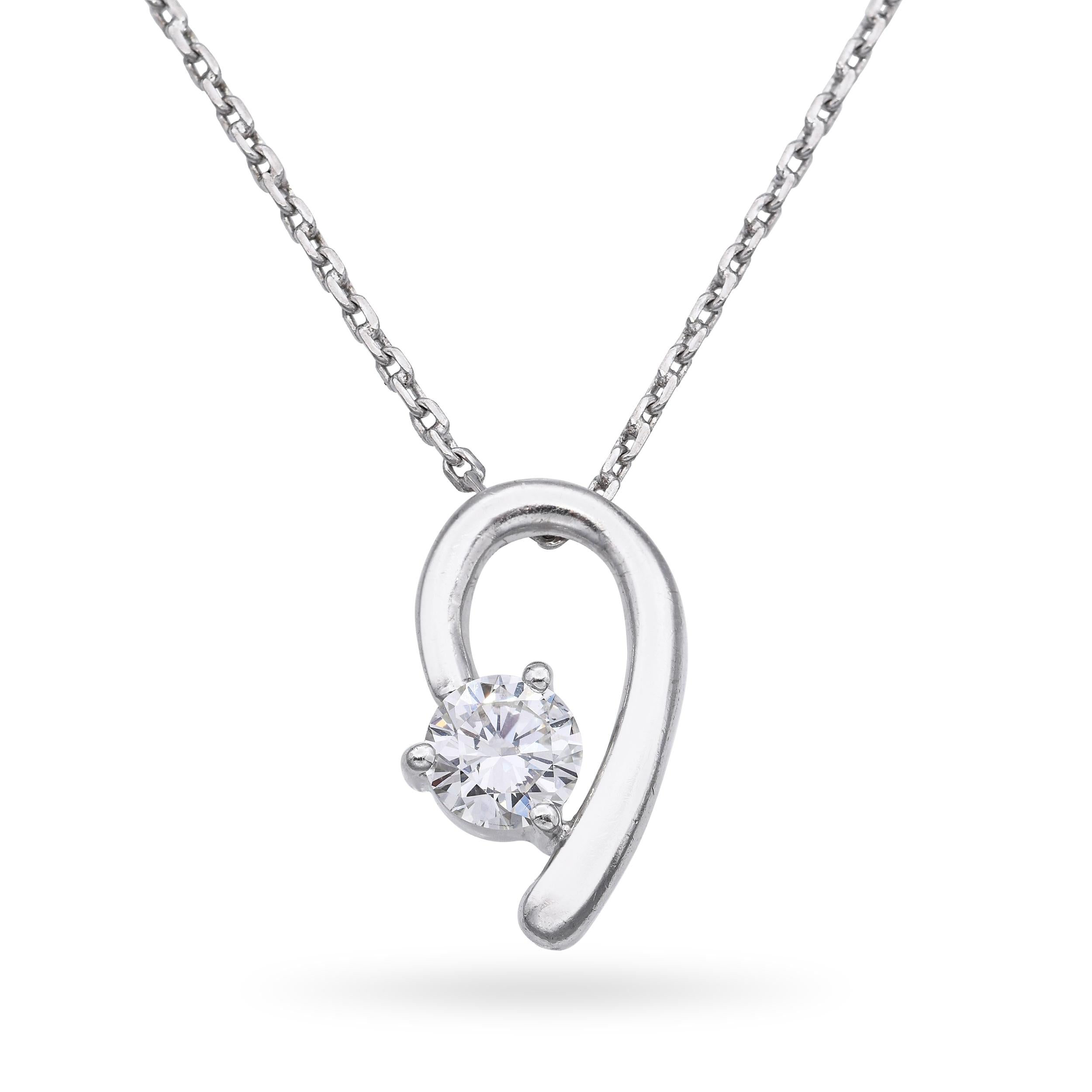 18k White Gold 0.52ct Diamond Pendant with Platinum Chain Necklace