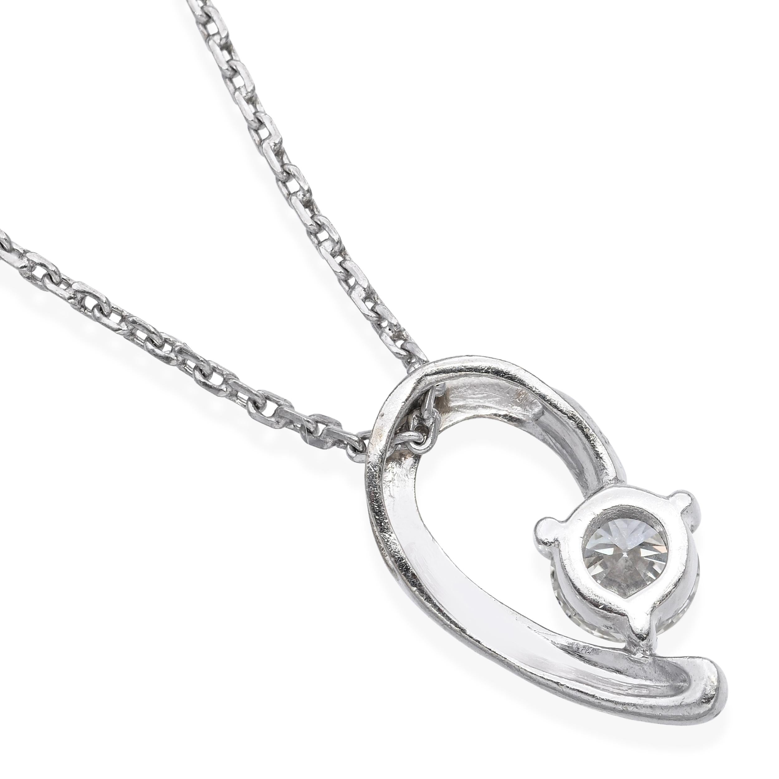 18k White Gold 0.52ct Diamond Pendant with Platinum Chain Necklace
