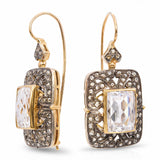 Vintage Silver Topped 14K Gold Quartz and Rose Cut Diamond Earrings