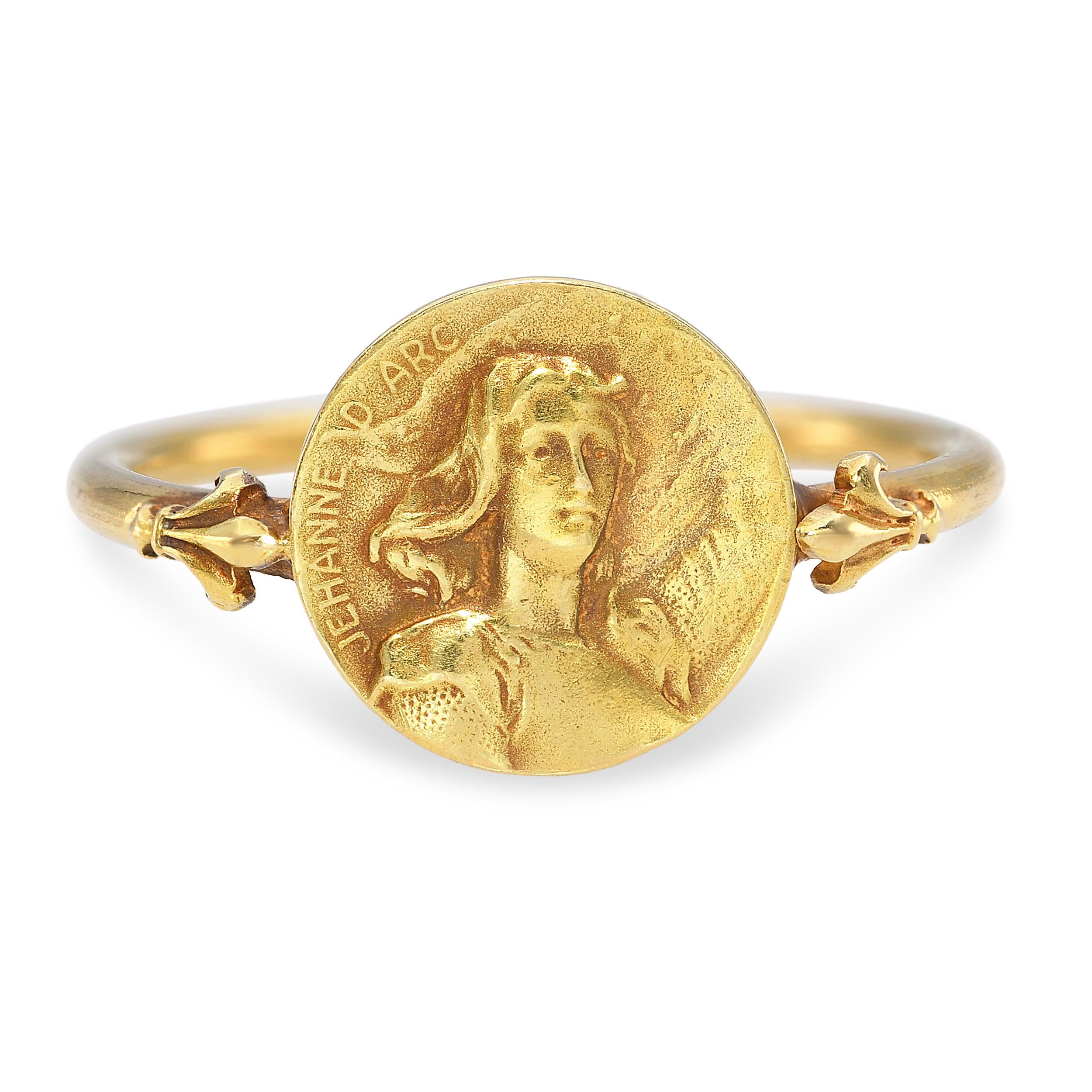 Vintage French 18k Yellow Gold Jehanne D' Arc Coin Ring