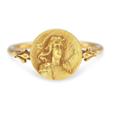 Vintage French 18k Yellow Gold Jehanne D' Arc Coin Ring