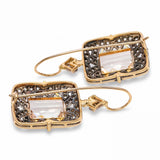 Vintage Silver Topped 14K Gold Quartz and Rose Cut Diamond Earrings