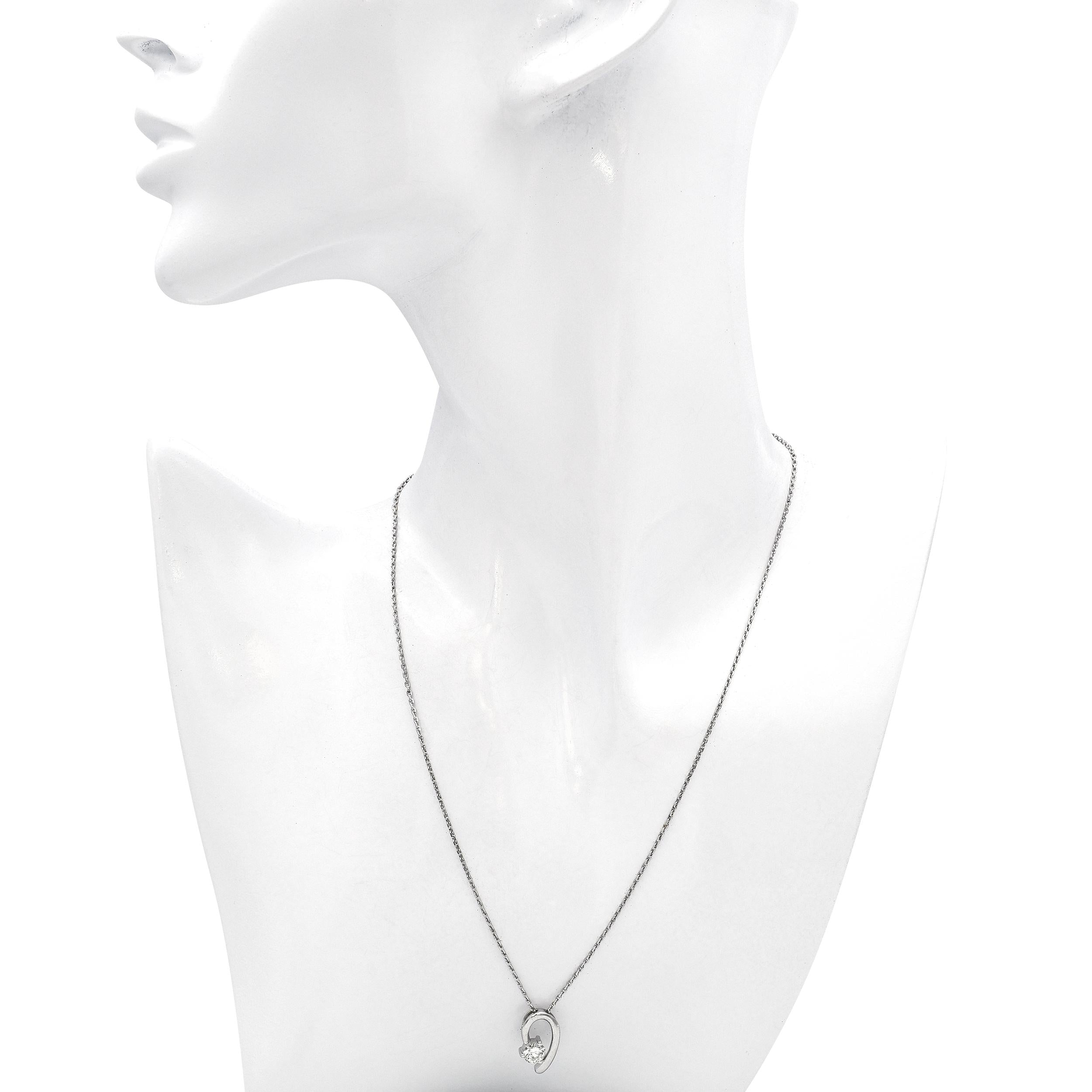 18k White Gold 0.52ct Diamond Pendant with Platinum Chain Necklace