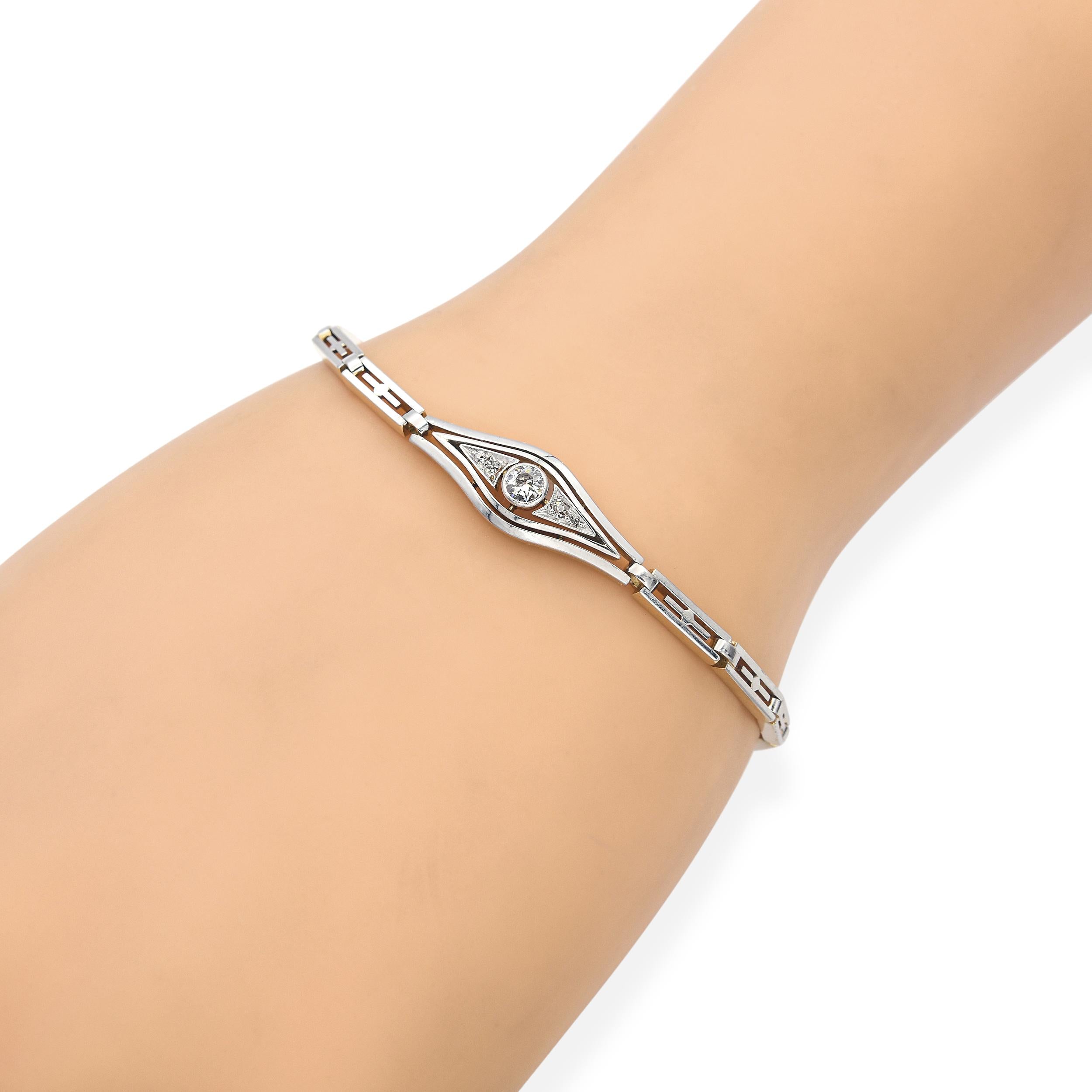 Vintage 14k Yellow Gold & Platinum Old Euro Diamond Bracelet