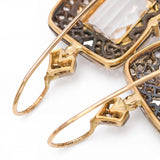 Vintage Silver Topped 14K Gold Quartz and Rose Cut Diamond Earrings
