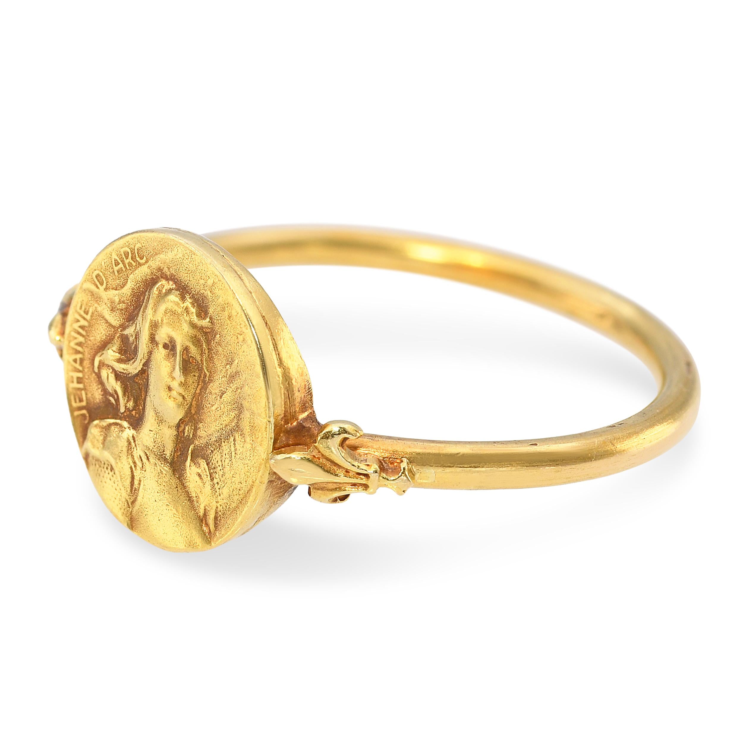 Vintage French 18k Yellow Gold Jehanne D' Arc Coin Ring
