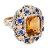 Antique Victorian 18k Yellow Gold and Silver Citrine and Paste Cocktail Ring
