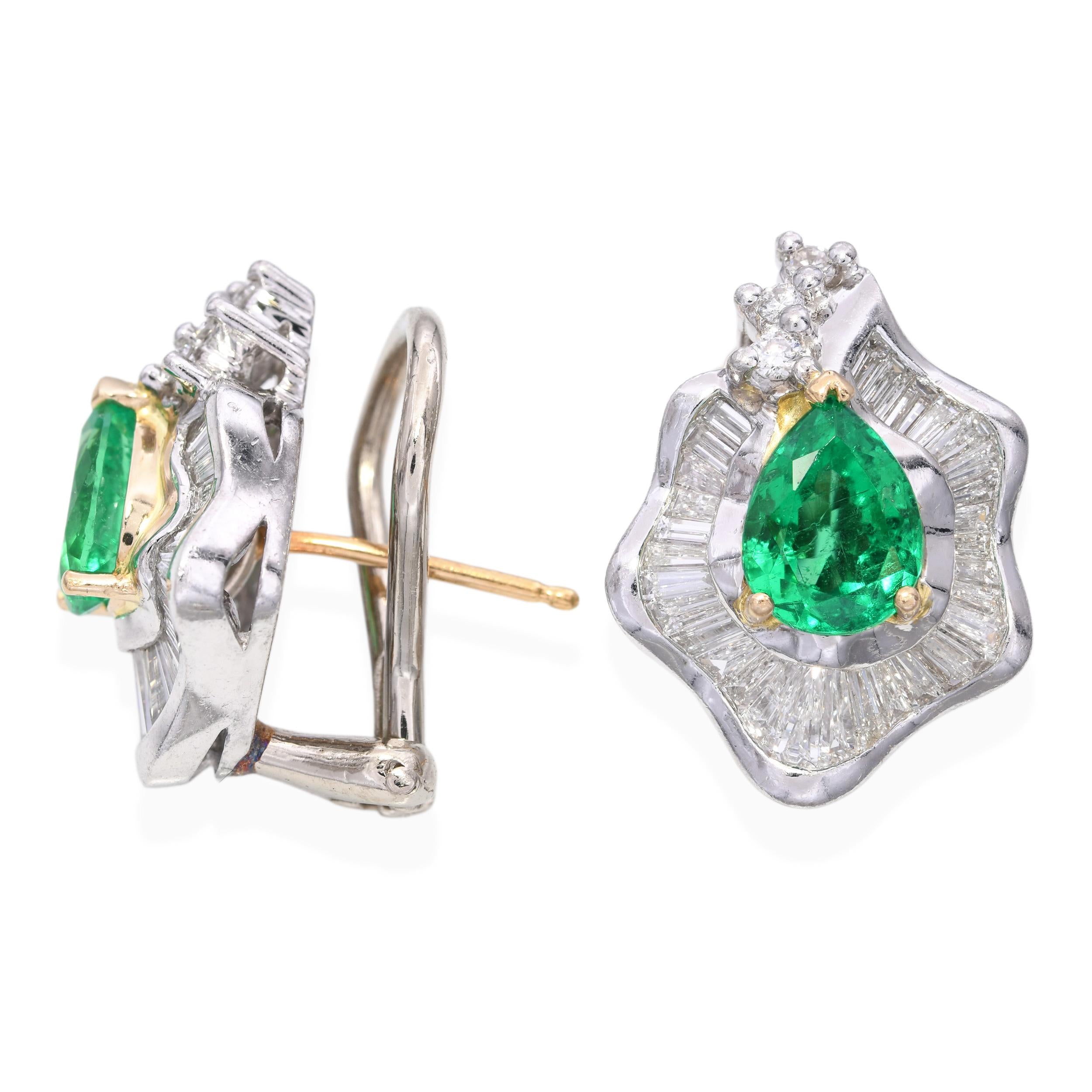 18k White Gold & Platinum Emerald and Diamond Earrings