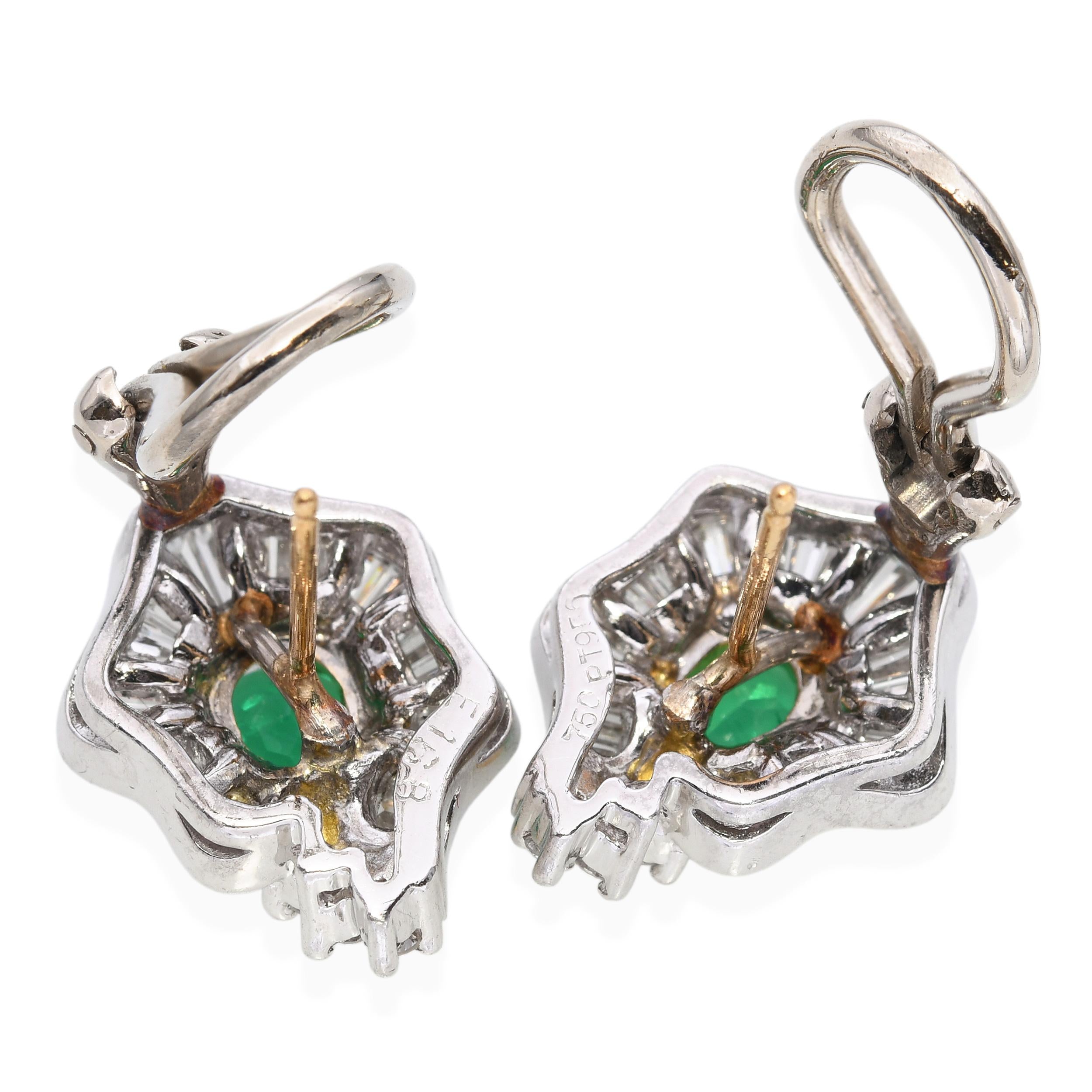 18k White Gold & Platinum Emerald and Diamond Earrings