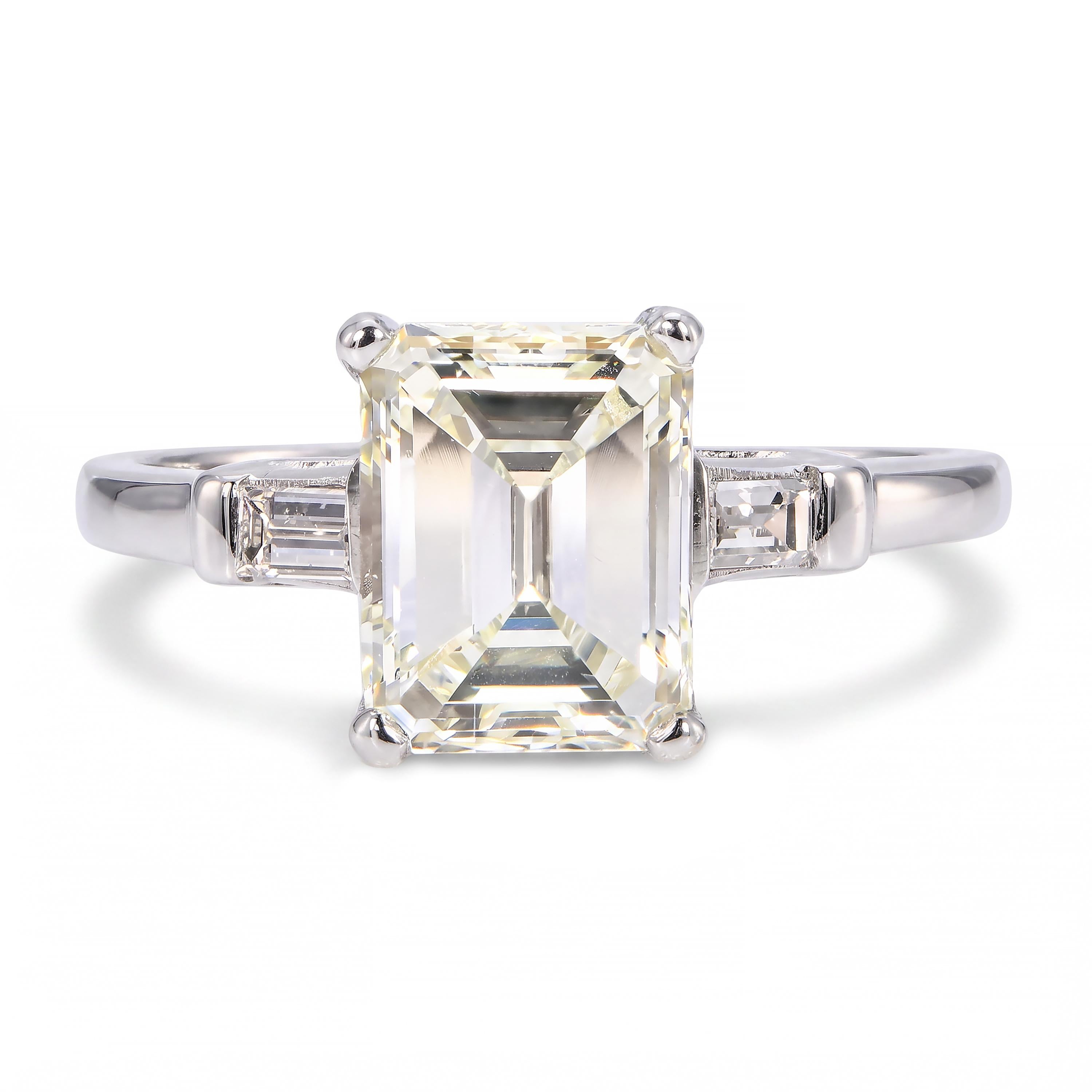 Vintage Platinum GIA 2.30tcw L VS2 Emerald Cut Diamond Ring