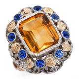Antique Victorian 18k Yellow Gold and Silver Citrine and Paste Cocktail Ring