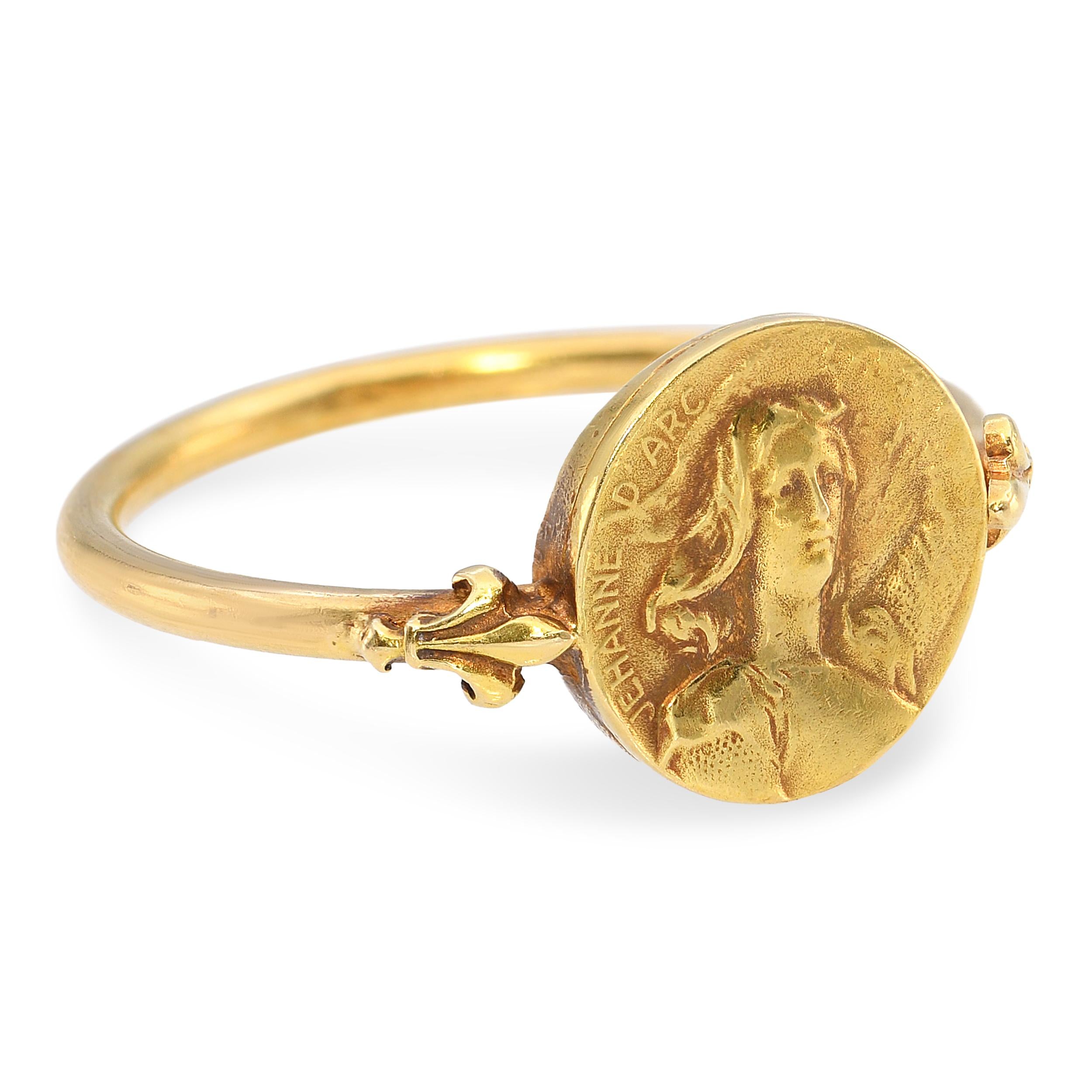 Vintage French 18k Yellow Gold Jehanne D' Arc Coin Ring