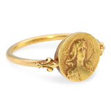 Vintage French 18k Yellow Gold Jehanne D' Arc Coin Ring