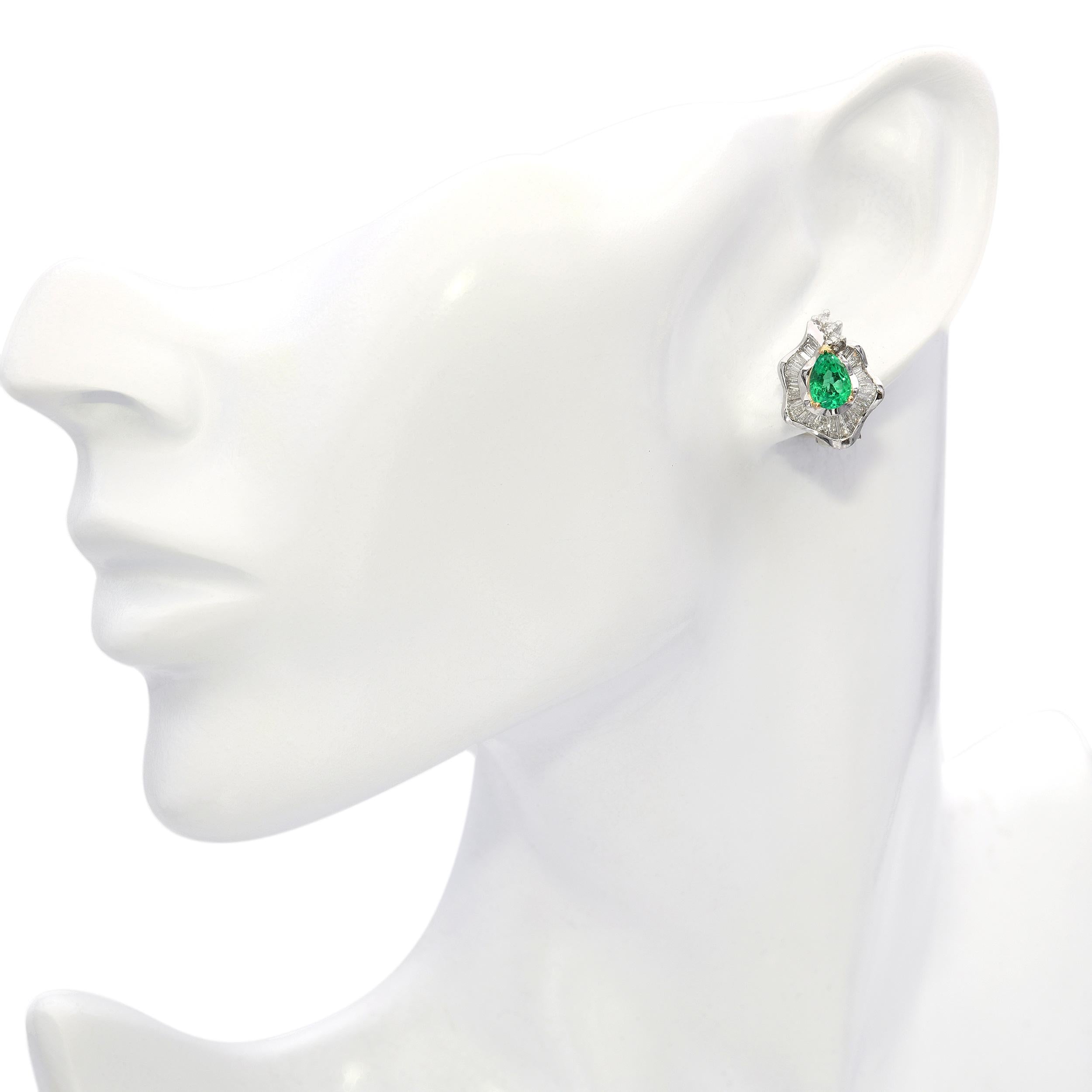 18k White Gold & Platinum Emerald and Diamond Earrings