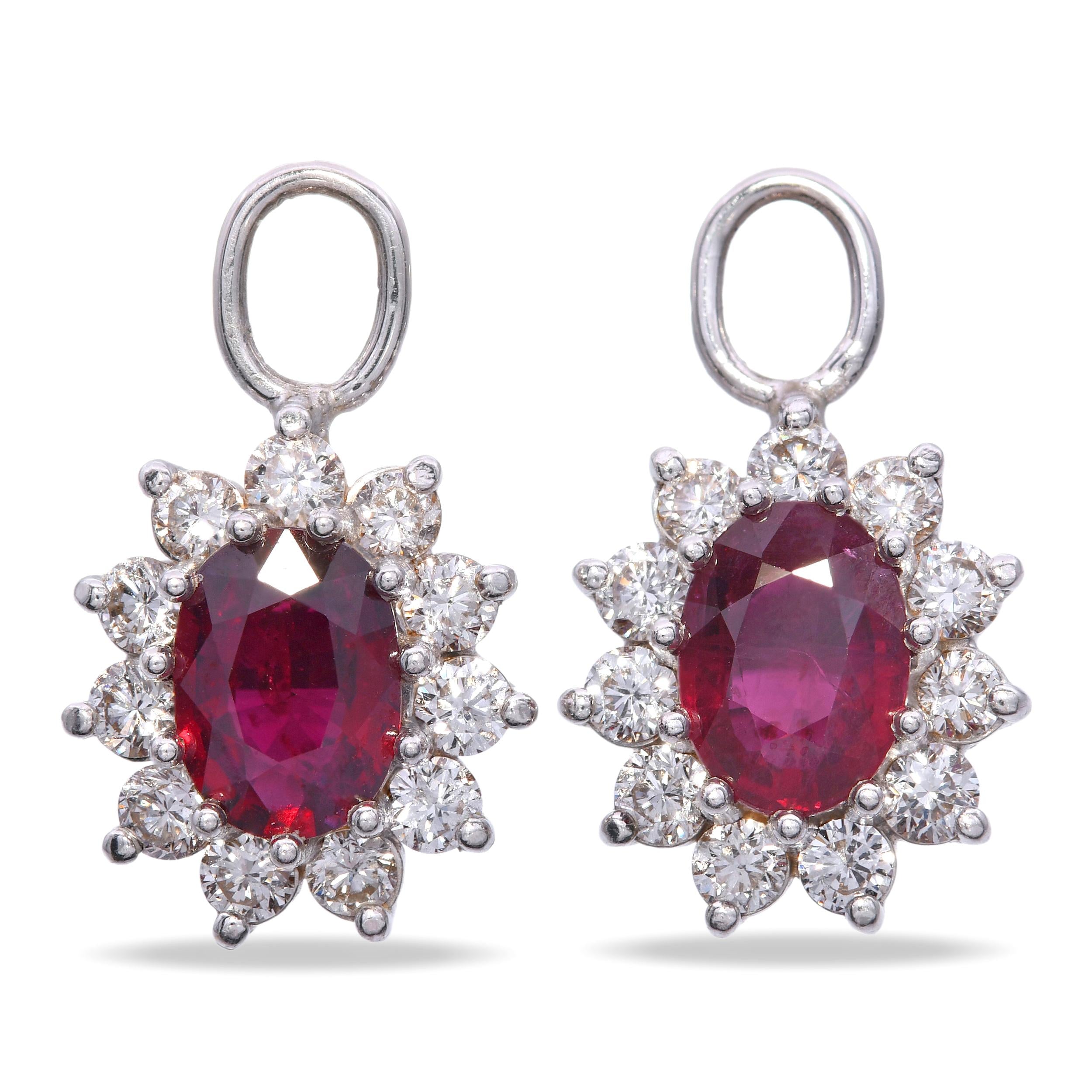 Vintage 14k White Gold Diamond Halo Ruby Ear Jackets