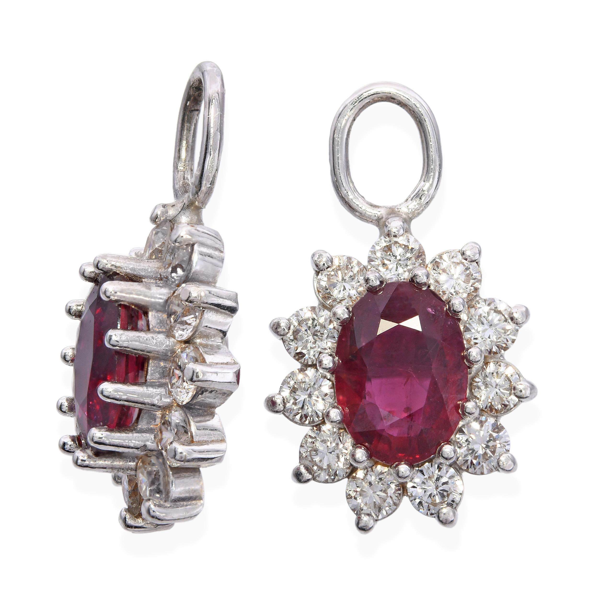 Vintage 14k White Gold Diamond Halo Ruby Ear Jackets