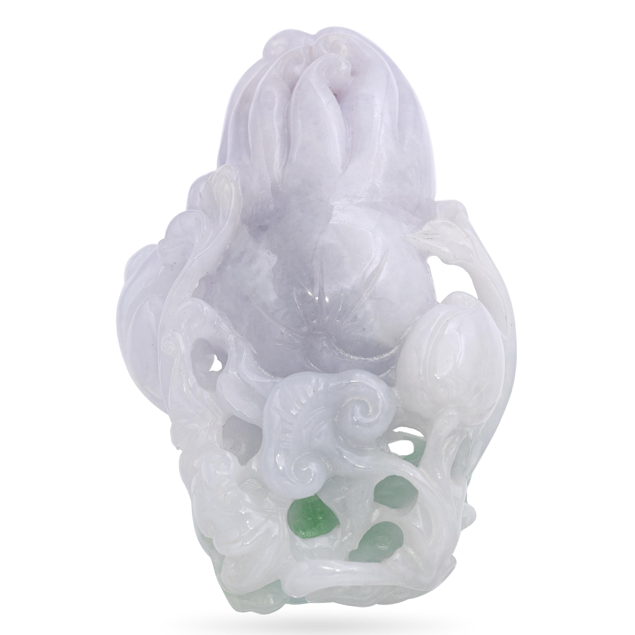Vintage Grade A Lavender Jade Finger Citron Monkey and Grasshopper Carving