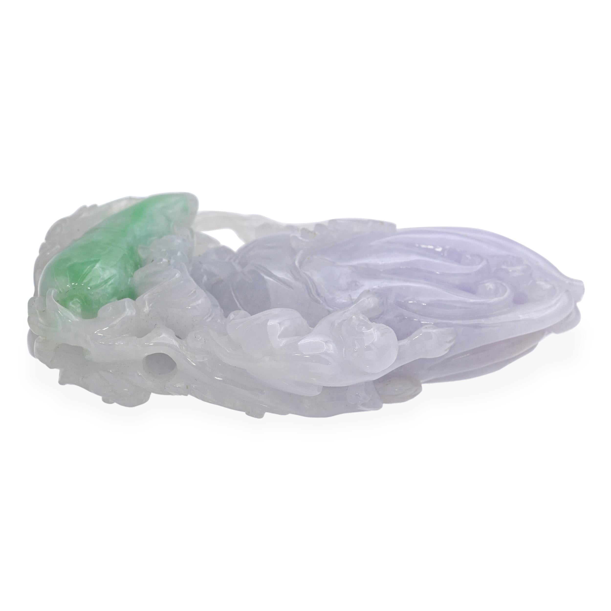 Vintage Grade A Lavender Jade Finger Citron Monkey and Grasshopper Carving