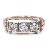 Antique 9k Rose Gold & Silver 0.78tcw Old Euro Cut Diamond Half Band Ring