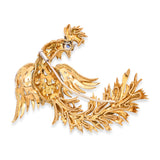 Vintage Italian 18k Yellow Gold Enamel Rooster Diamond & Sapphire Accent Brooch