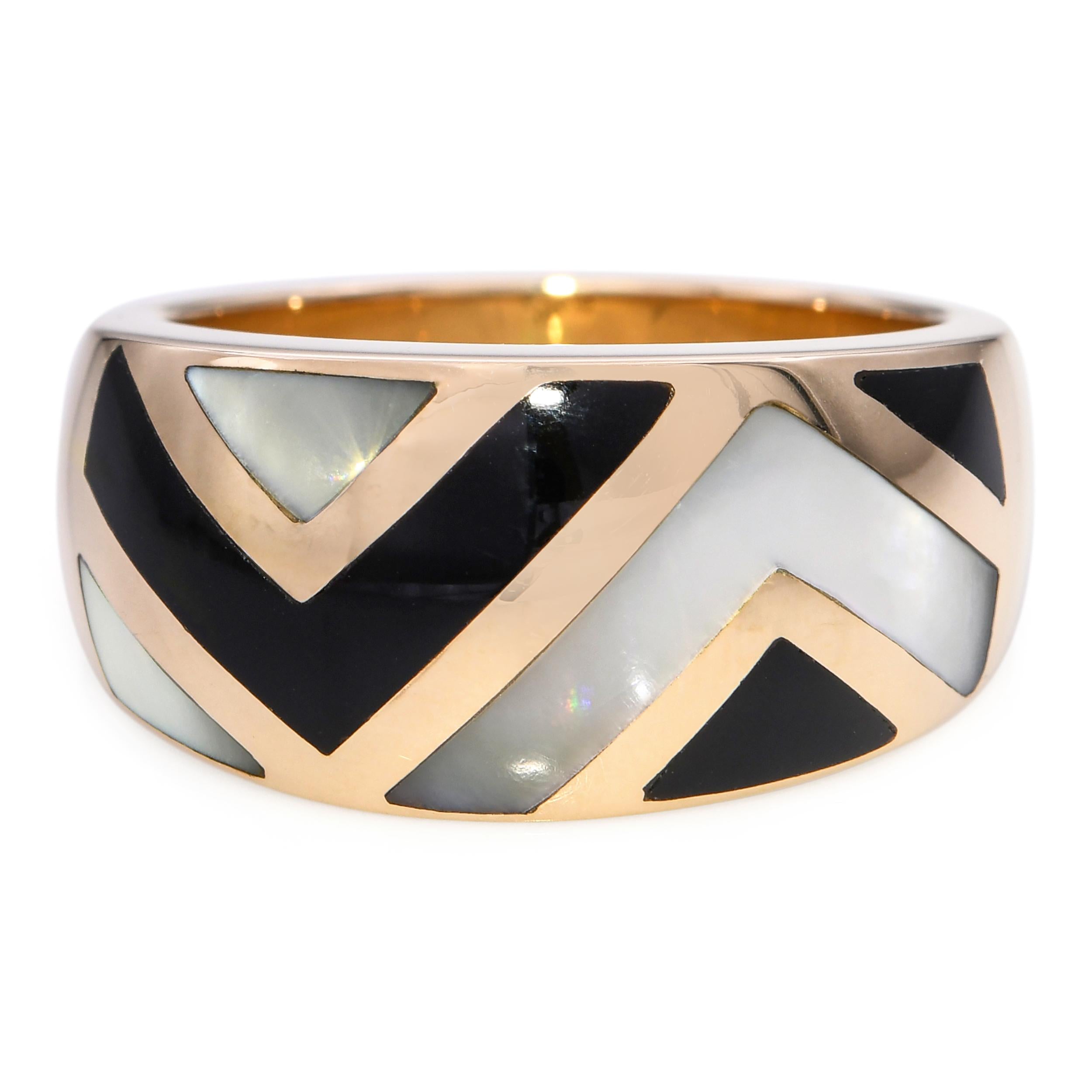 Asch Grossbardt 14k Yellow Gold Onyx and Mother of Pearl Inlay Ring
