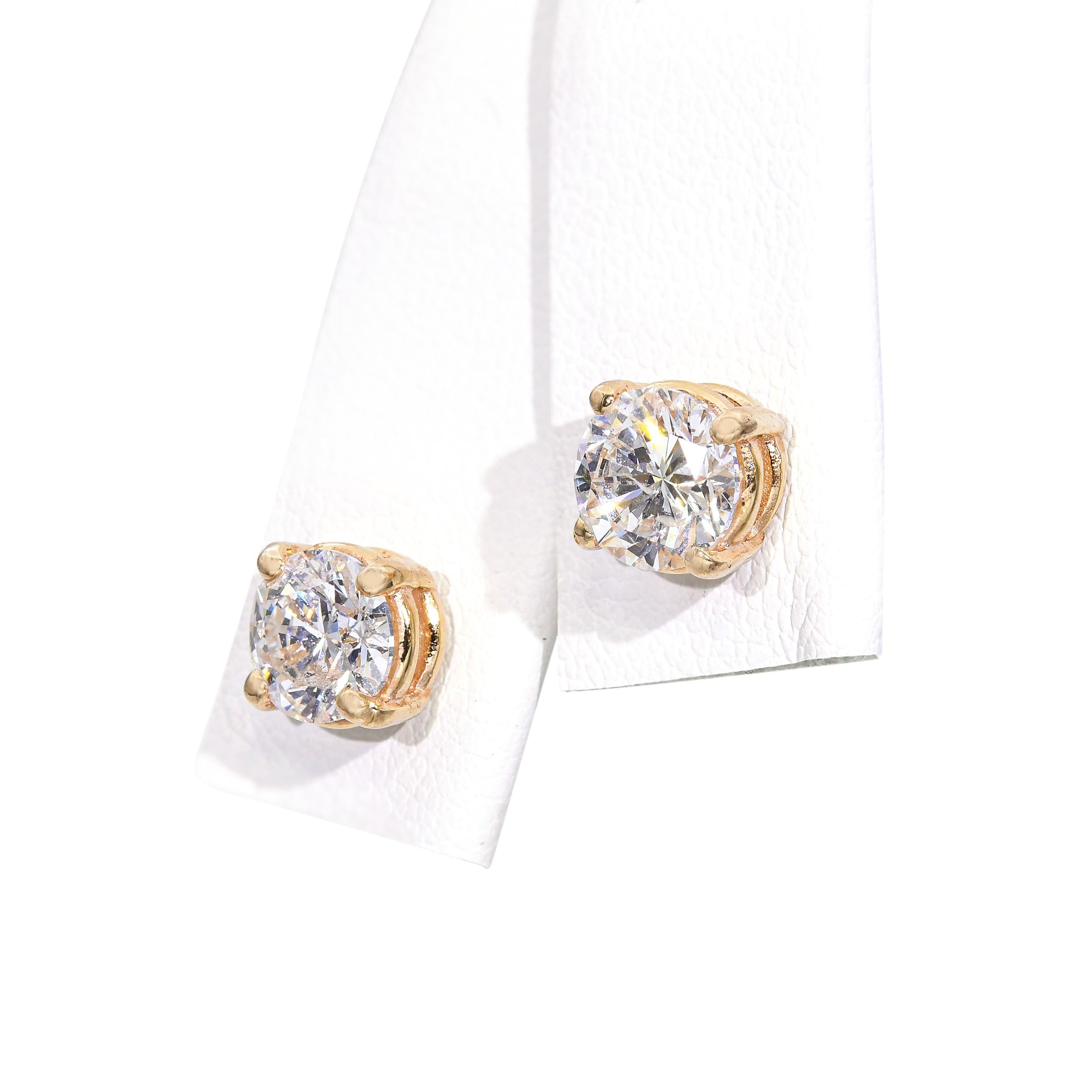 Vintage 14k Yellow Gold 1.90tcw J Si2 Diamond Stud Earrings