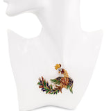 Vintage Italian 18k Yellow Gold Enamel Rooster Diamond & Sapphire Accent Brooch