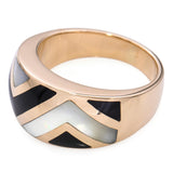 Asch Grossbardt 14k Yellow Gold Onyx and Mother of Pearl Inlay Ring