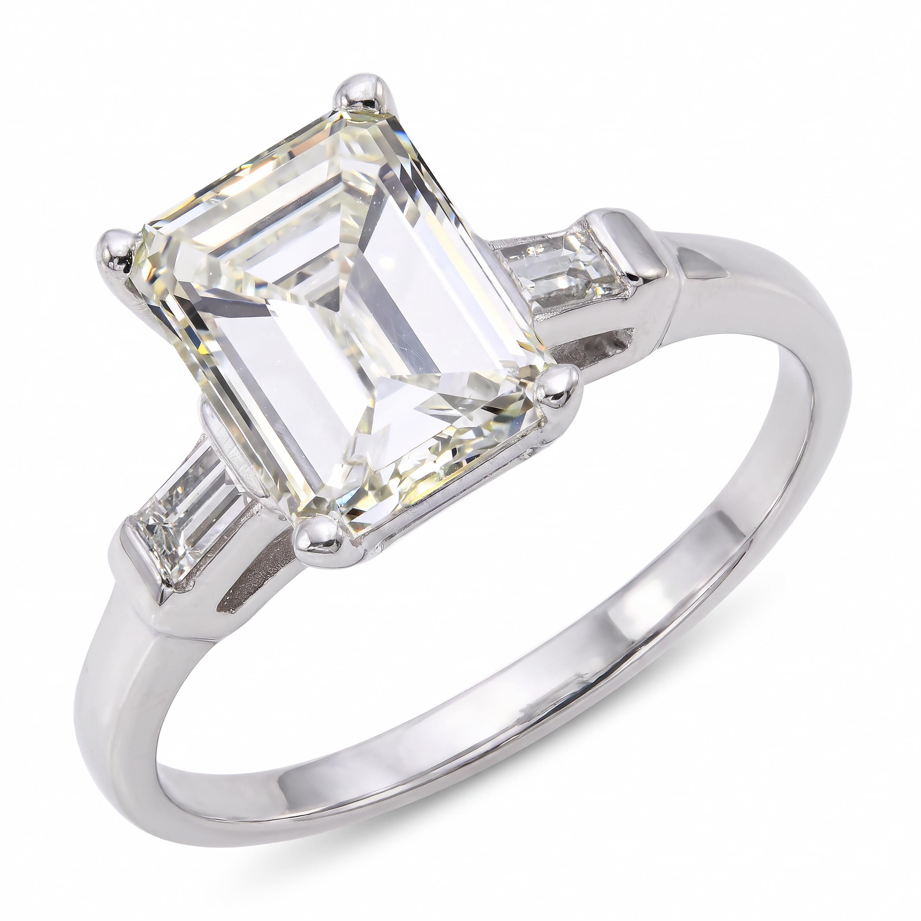 Vintage Platinum GIA 2.30tcw L VS2 Emerald Cut Diamond Ring