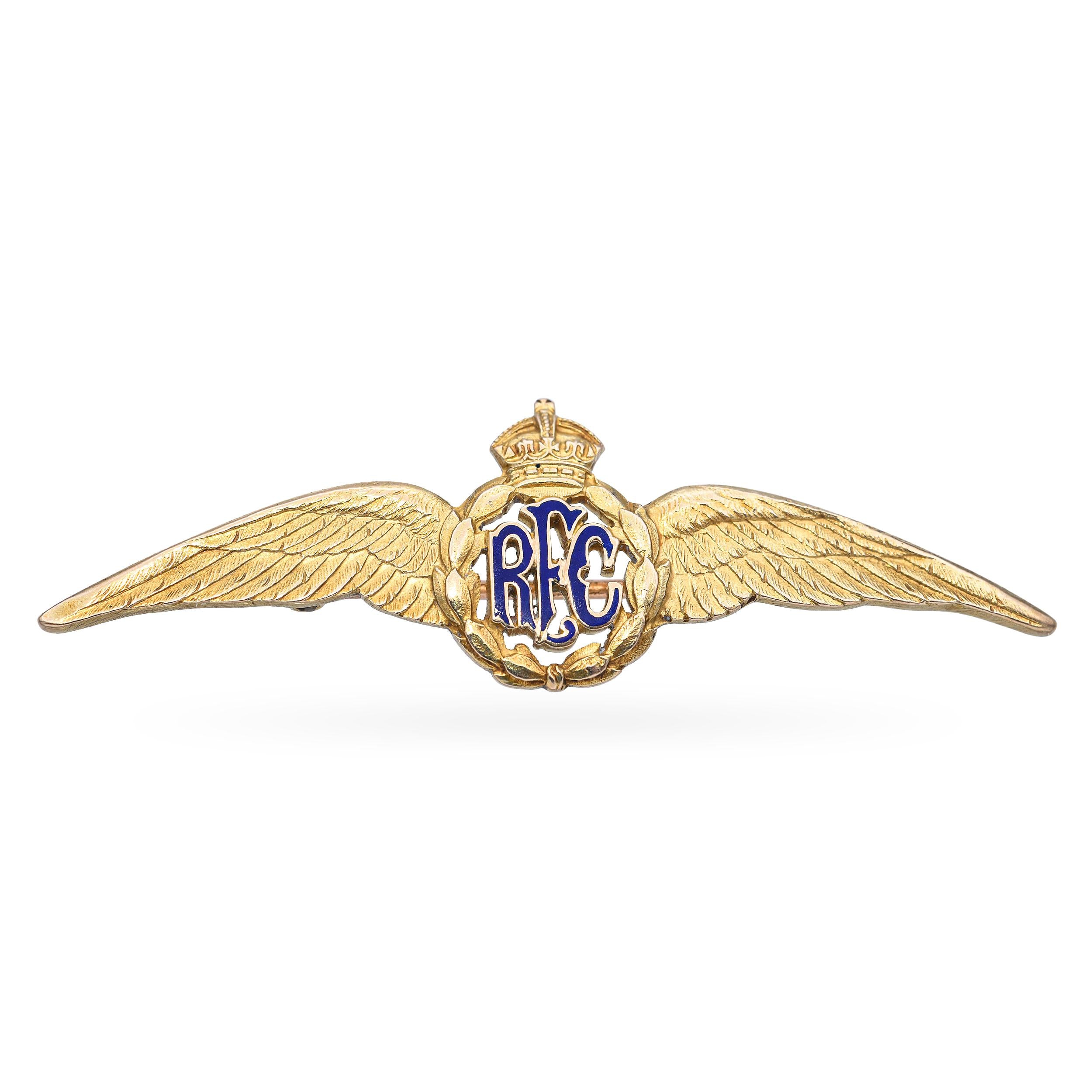 Antique 10k Yellow Gold Royal Flying Corps Winged Brooch