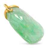 Vintage 14k Yellow Gold Carved Jadeite Jade Squash Pendant