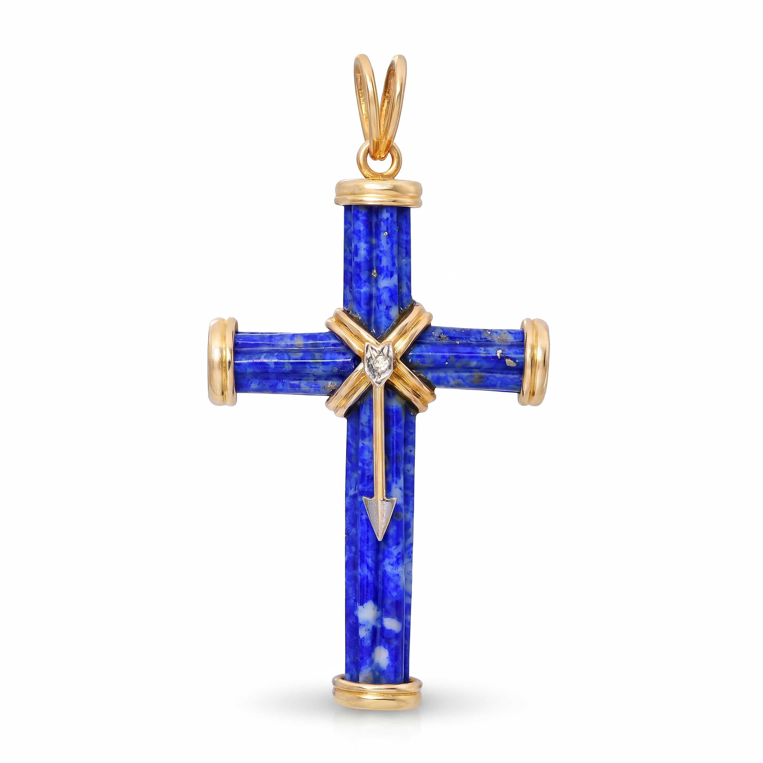Vintage 14k Yellow Gold Lapis Lazuli Cross Pendant