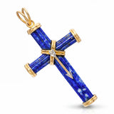 Vintage 14k Yellow Gold Lapis Lazuli Cross Pendant