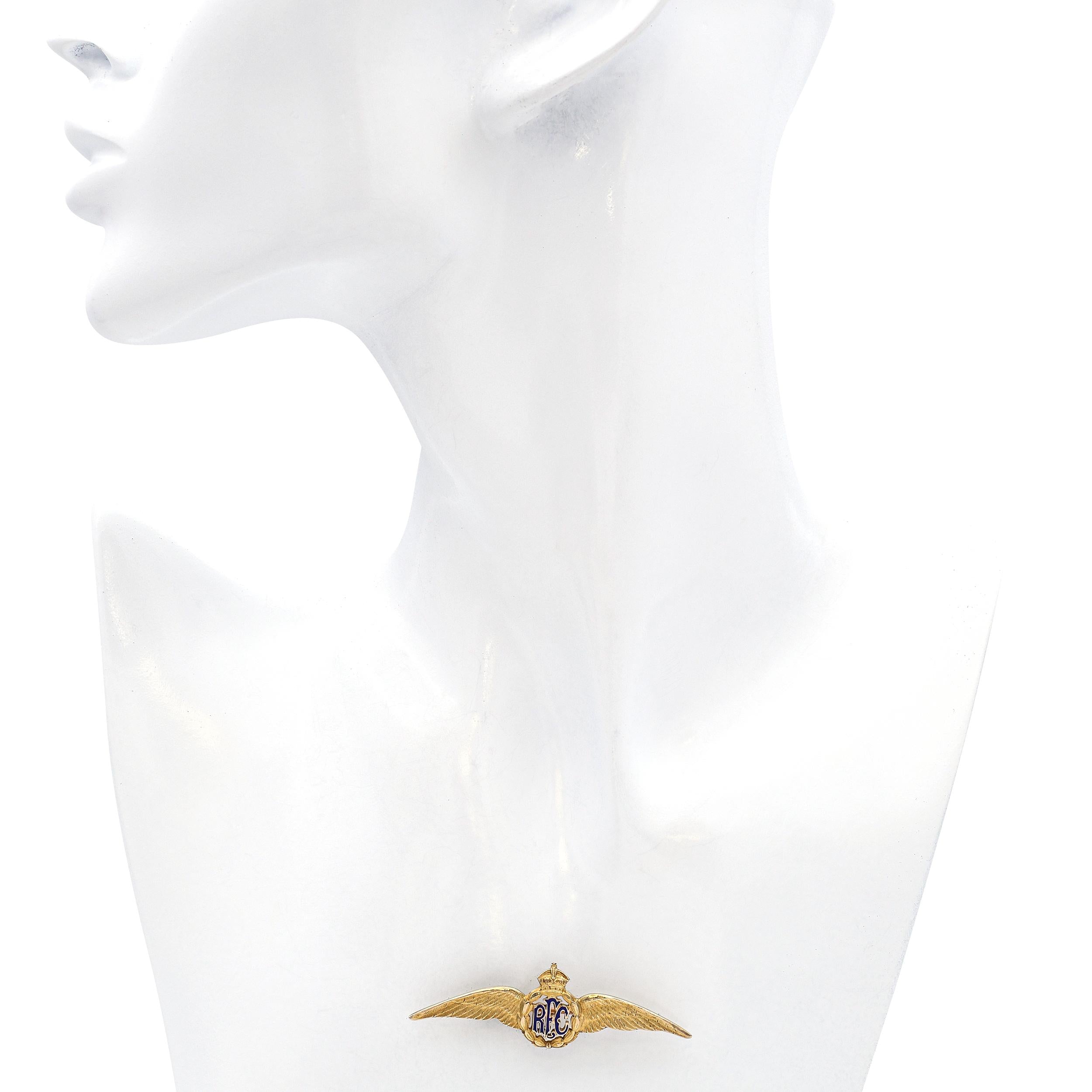 Antique 10k Yellow Gold Royal Flying Corps Winged Brooch
