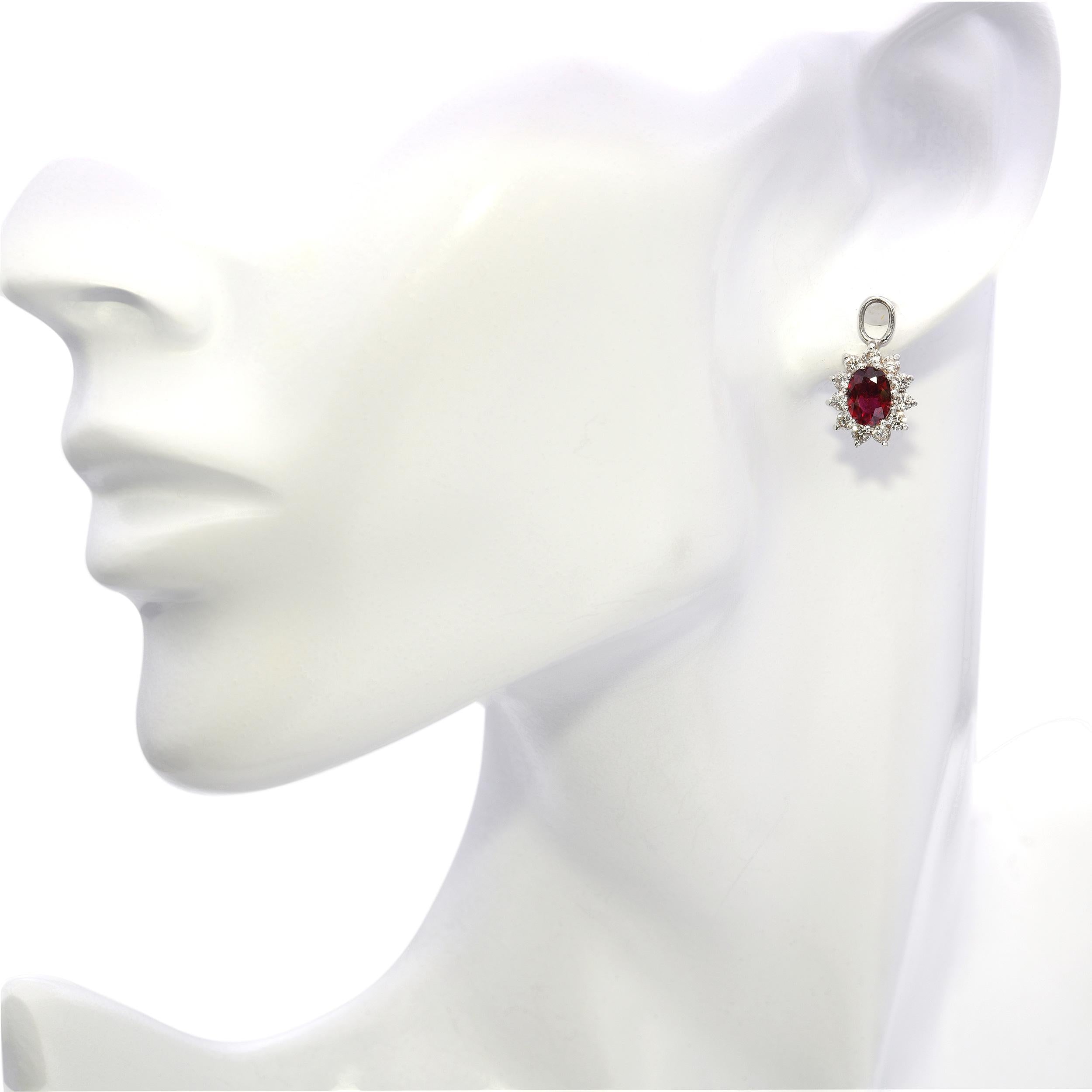 Vintage 14k White Gold Diamond Halo Ruby Ear Jackets