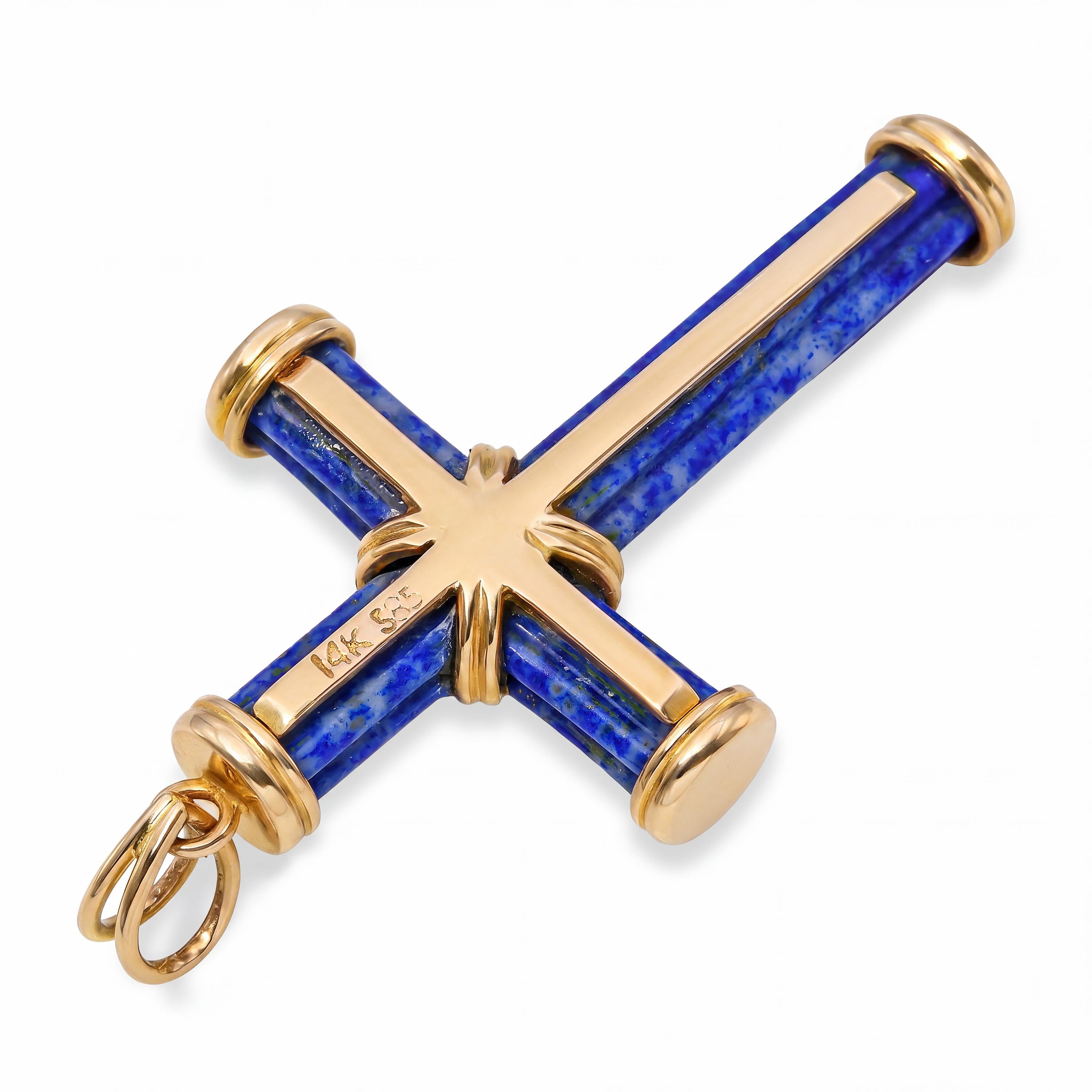 Vintage 14k Yellow Gold Lapis Lazuli Cross Pendant